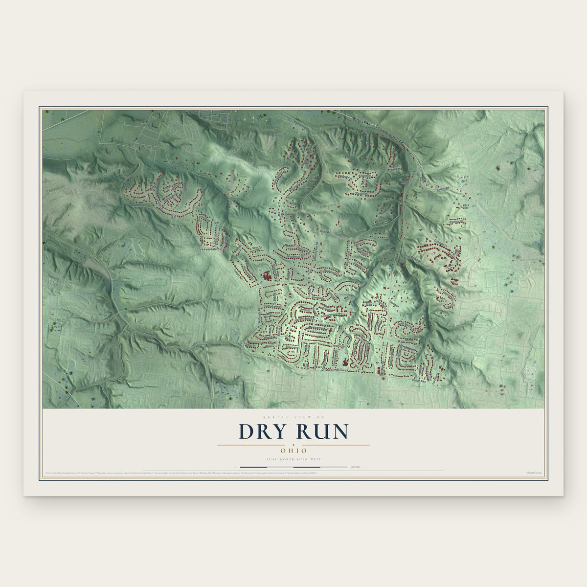 Dry Run, Ohio map print, the full design