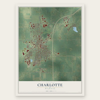 Charlotte, Michigan map print, the full design