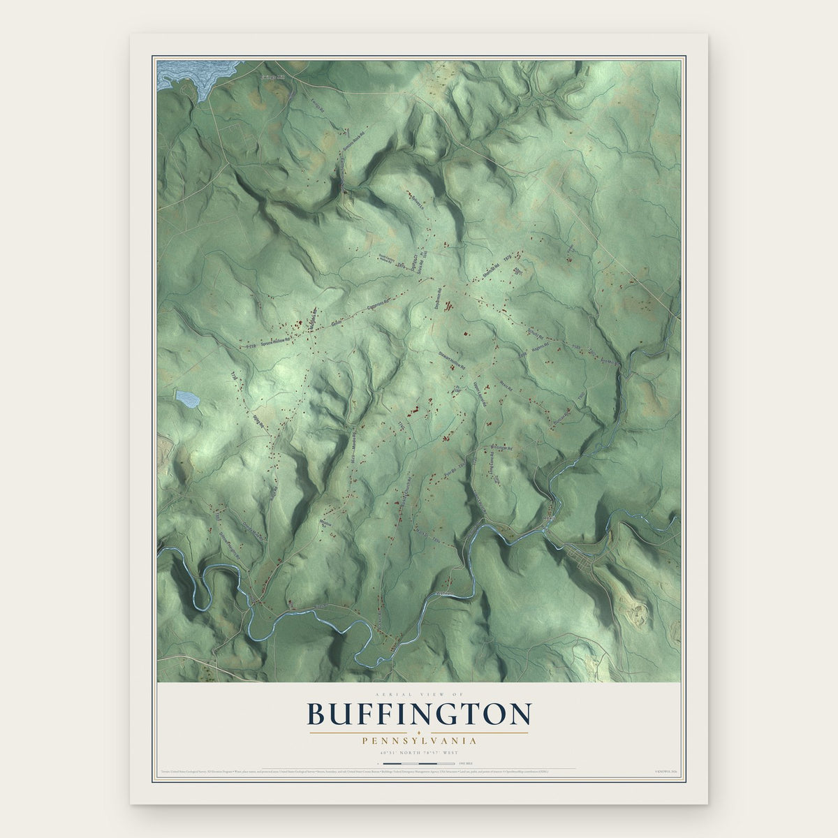 Buffington, Pennsylvania map print, the full design