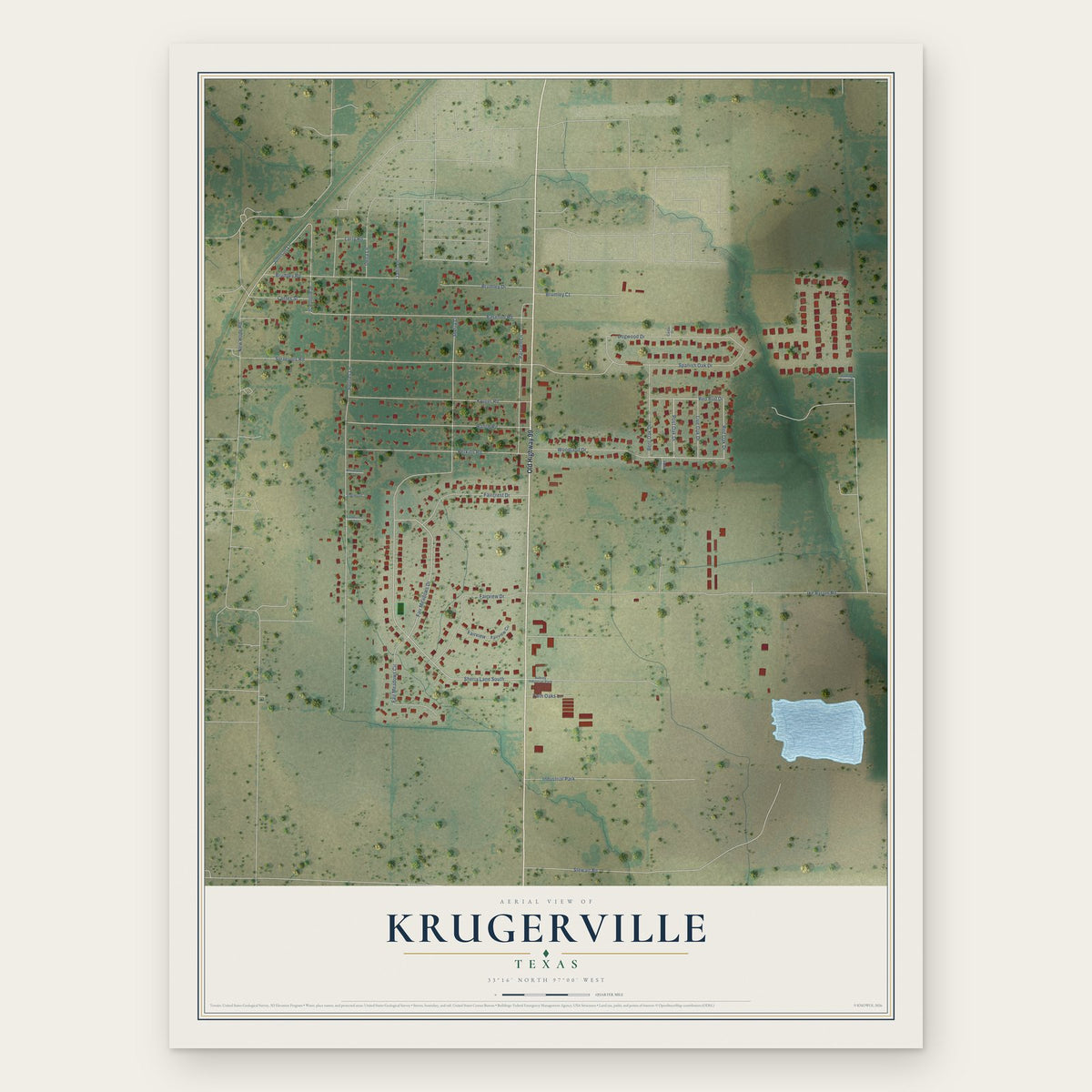 Krugerville, Texas map print, the full design