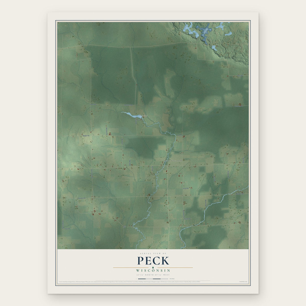 Peck, Wisconsin map print, the full design