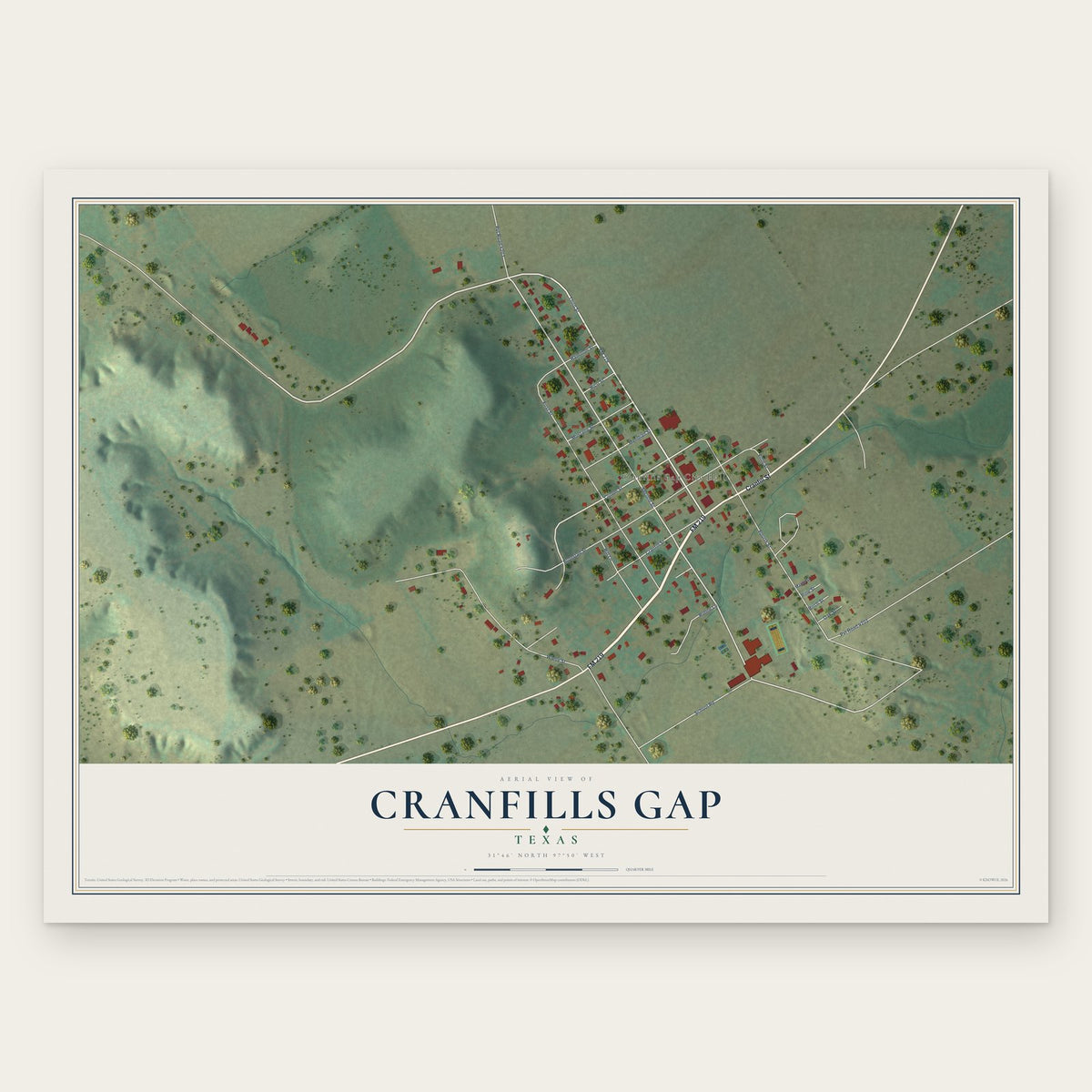 Cranfills Gap, Texas map print, the full design
