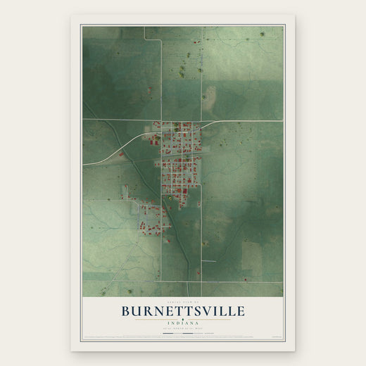 Burnettsville, Indiana map print, the full design