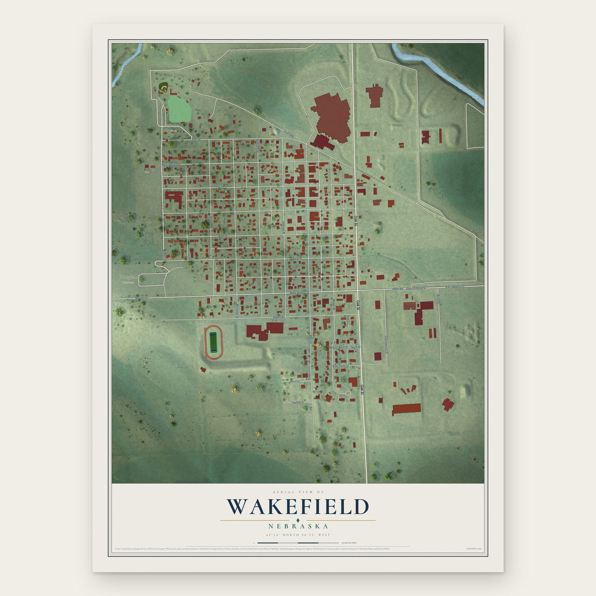 Wakefield, Nebraska map print, the full design