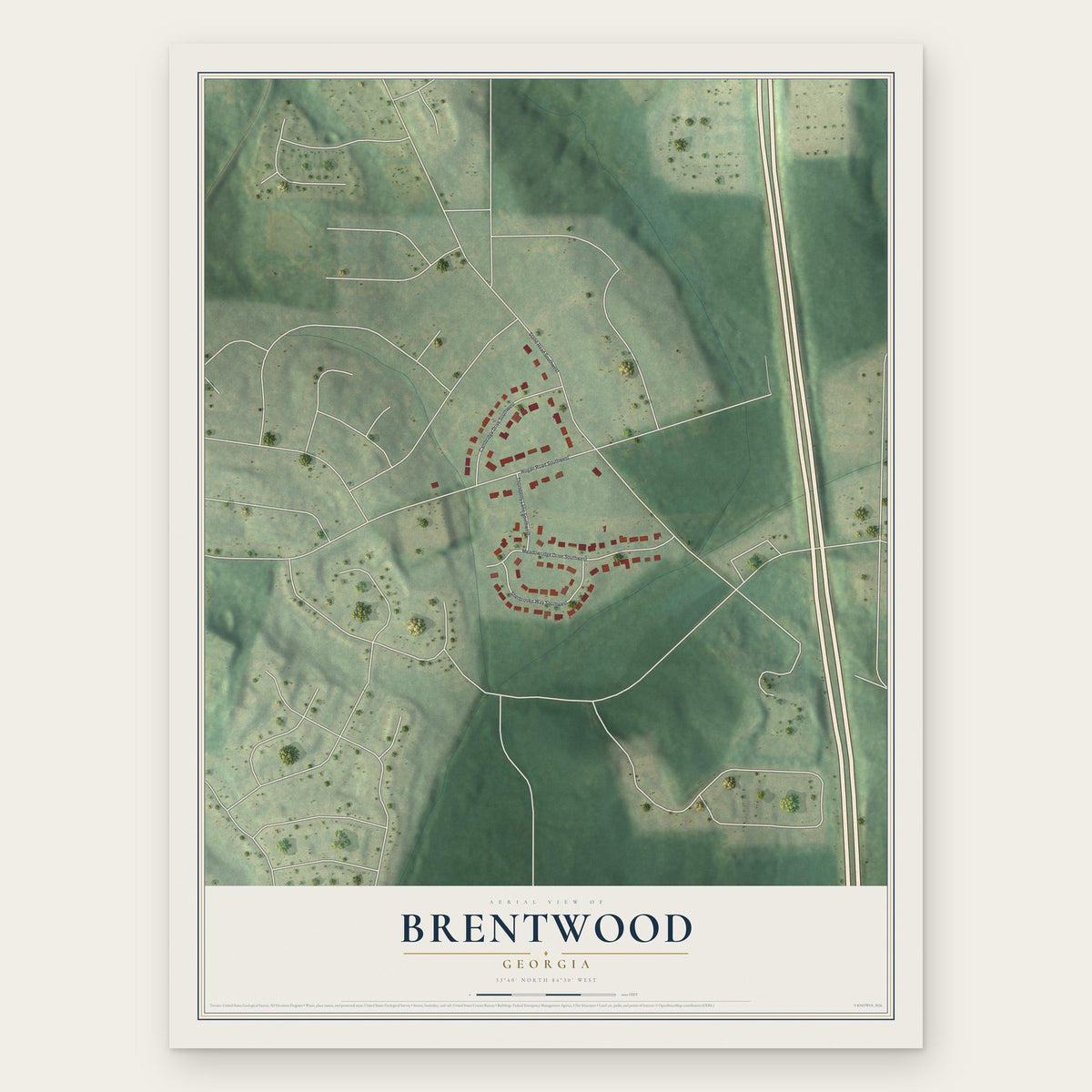 Brentwood, Georgia map print, the full design