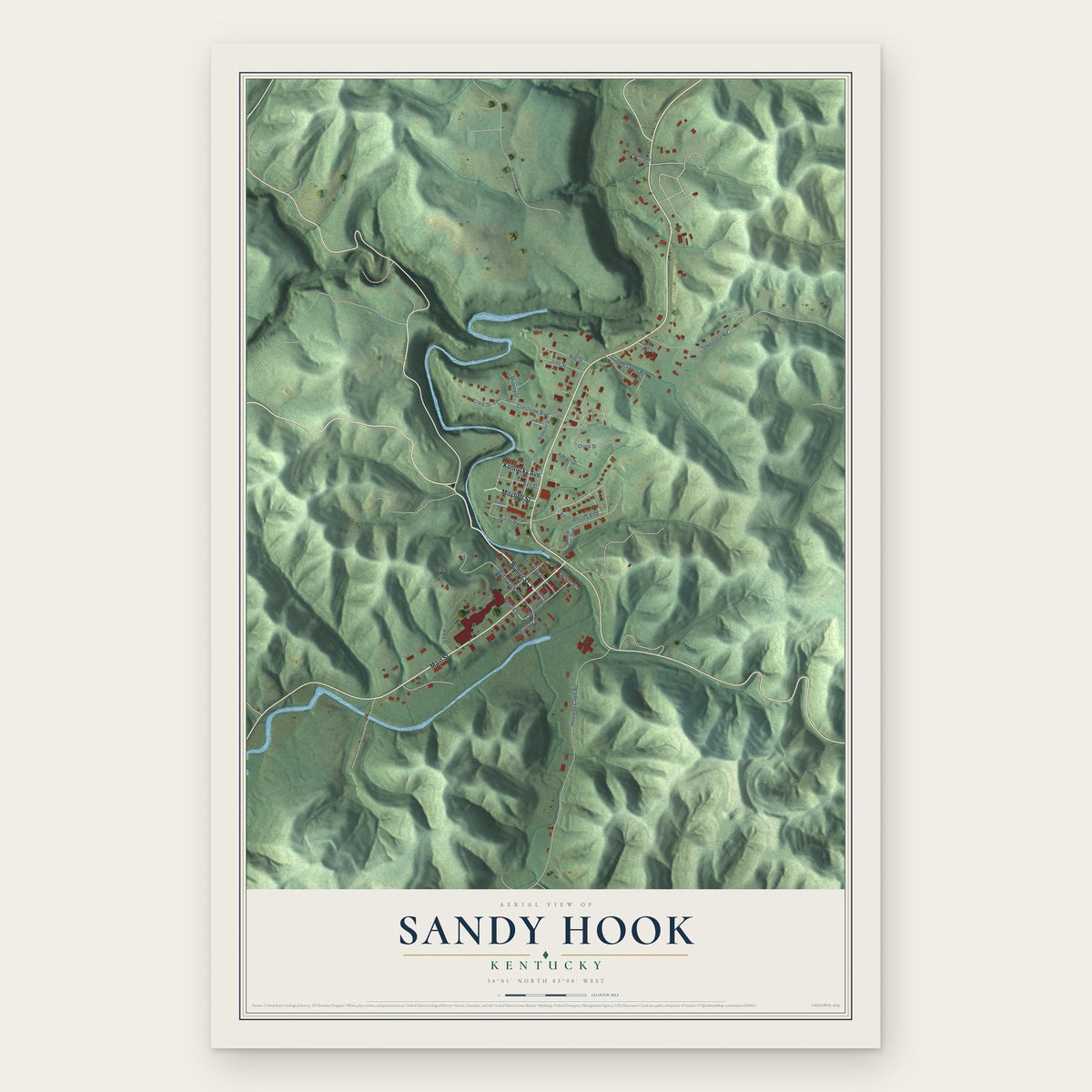 Sandy Hook, Kentucky map print, the full design