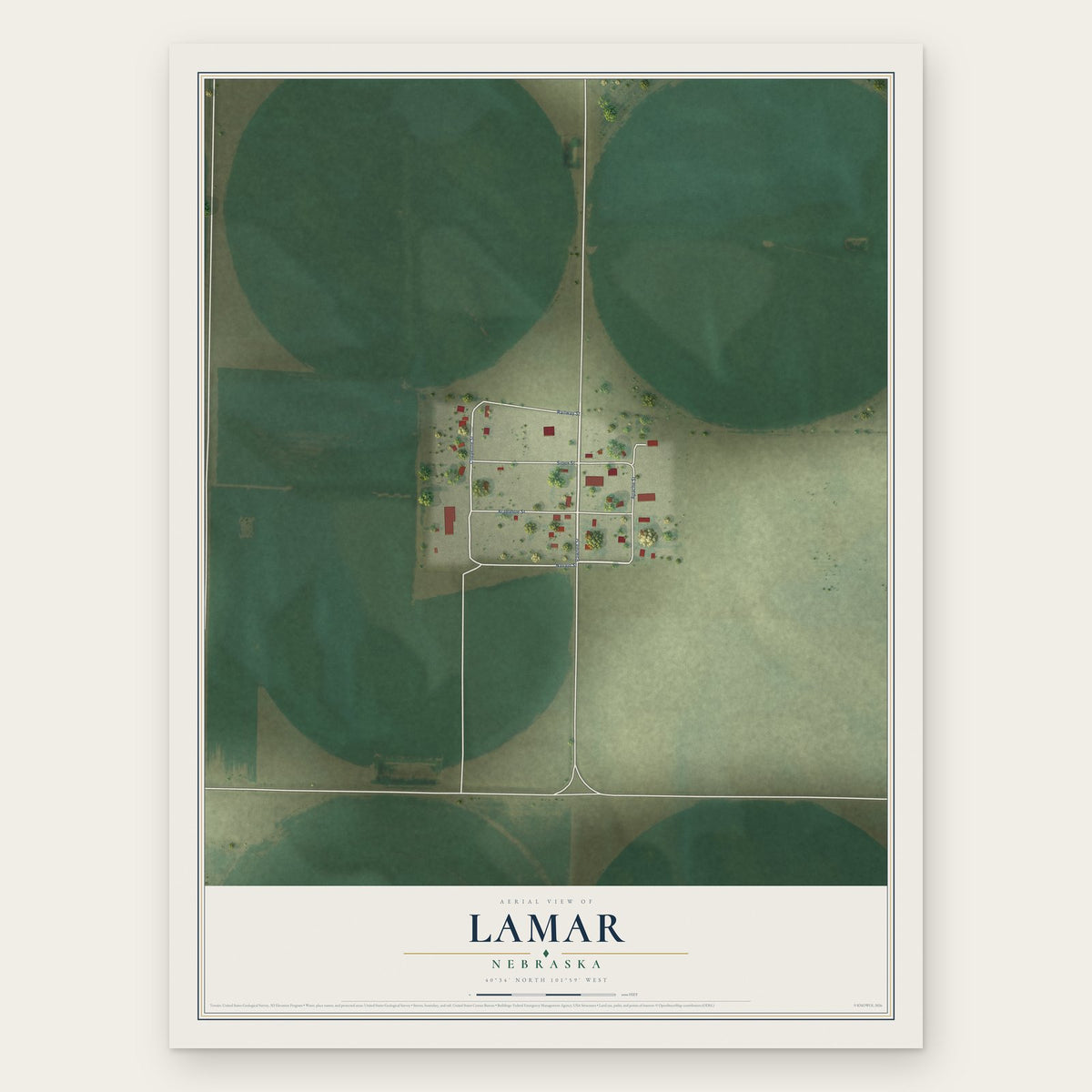 Lamar, Nebraska map print, the full design