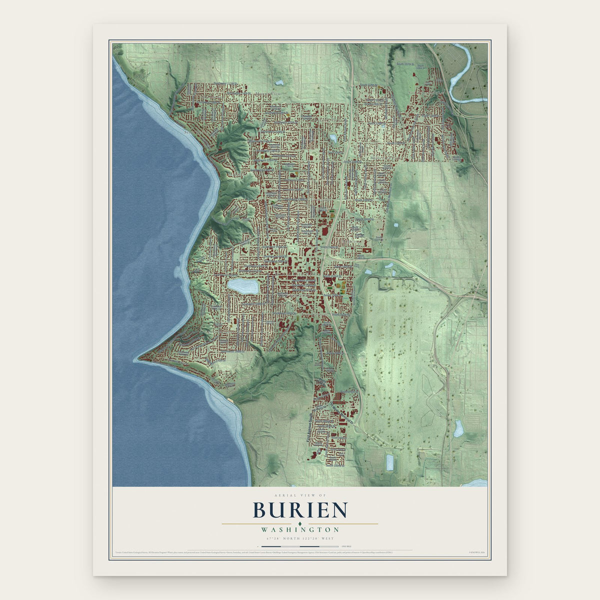 Burien, Washington map print, the full design