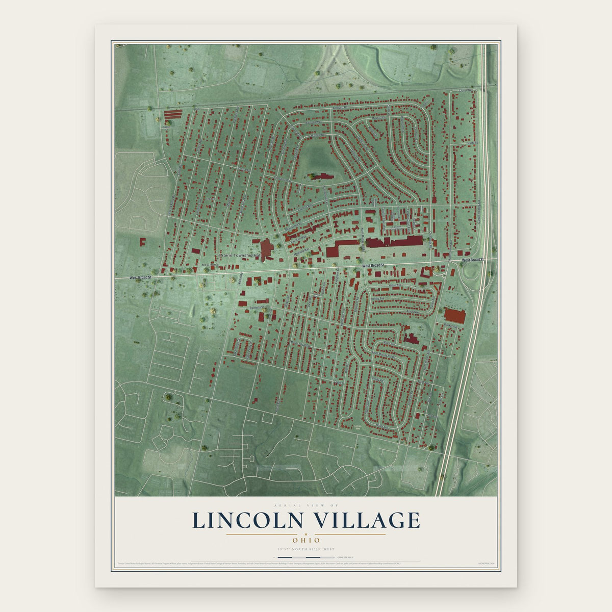 Lincoln Village, Ohio map print, the full design