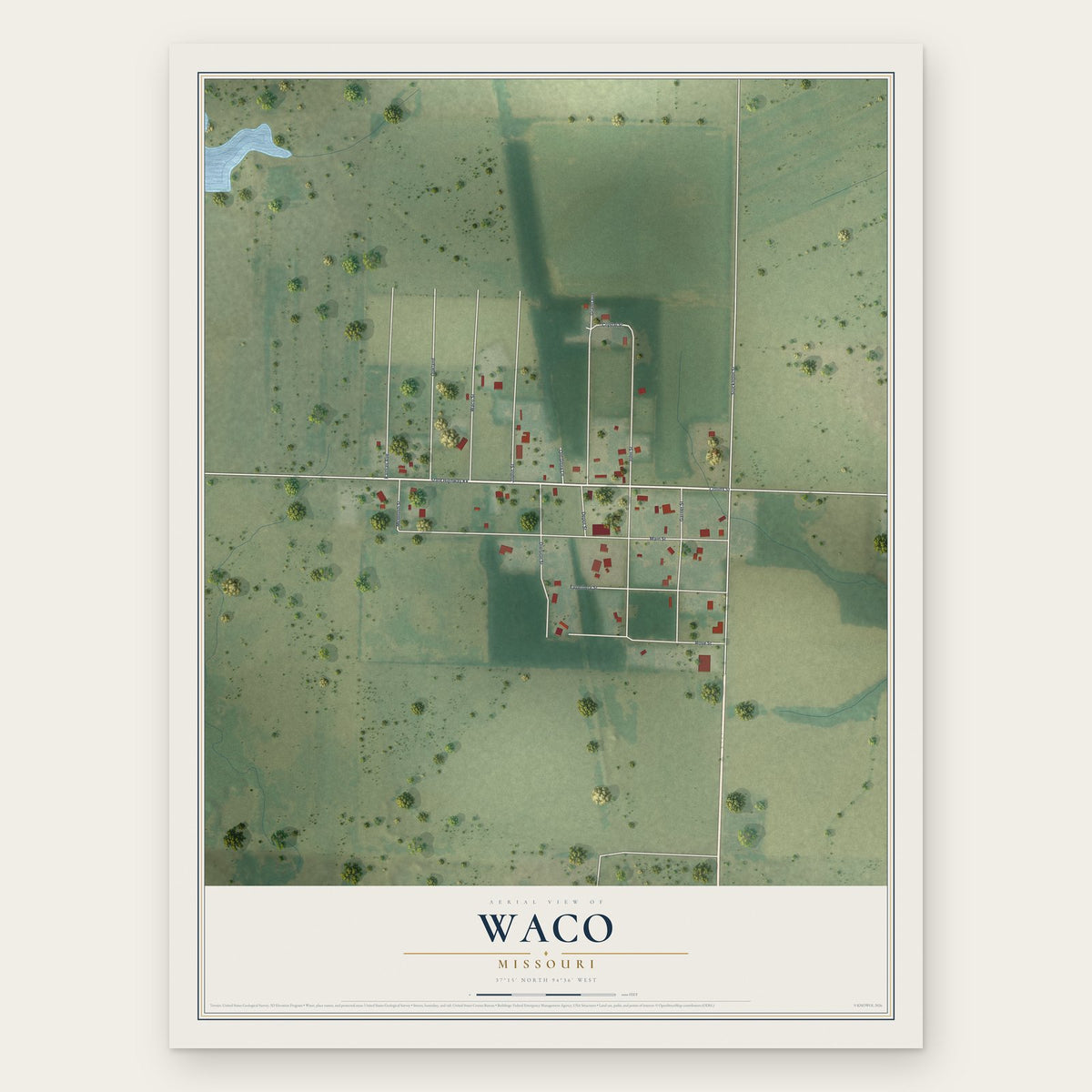 Waco, Missouri map print, the full design