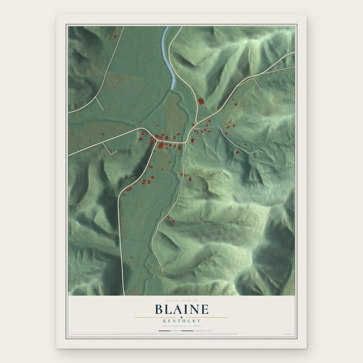 Blaine, Kentucky map print, the full design