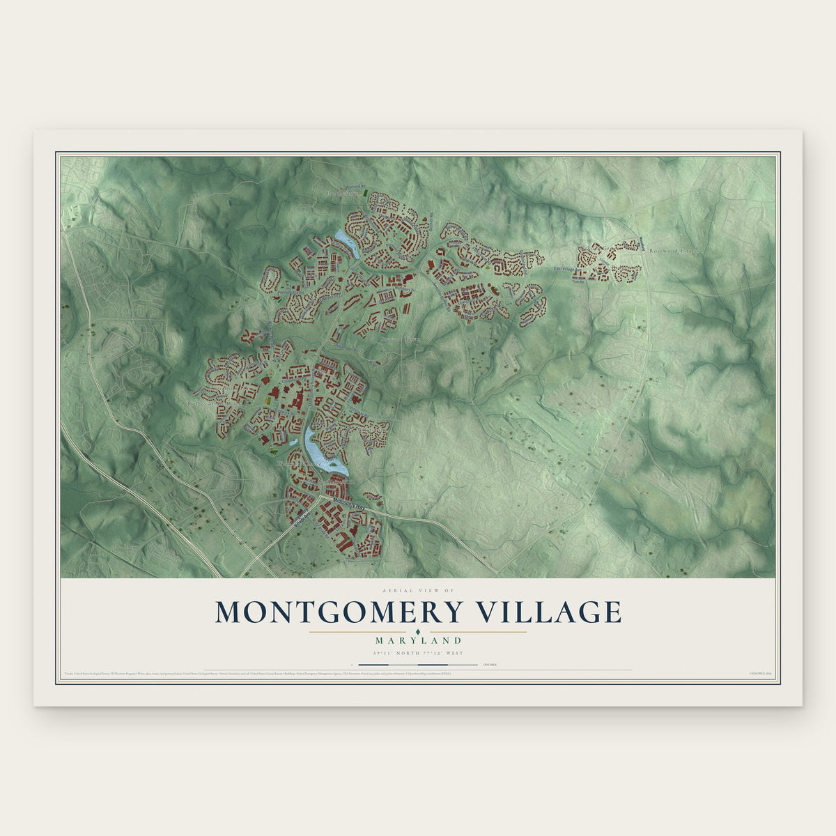 Montgomery Village, Maryland map print, the full design