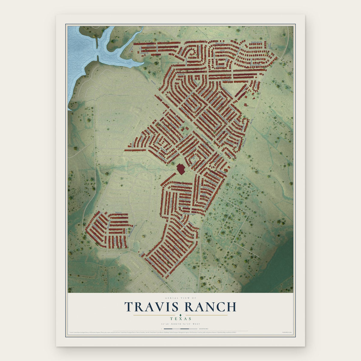 Travis Ranch, Texas map print, the full design