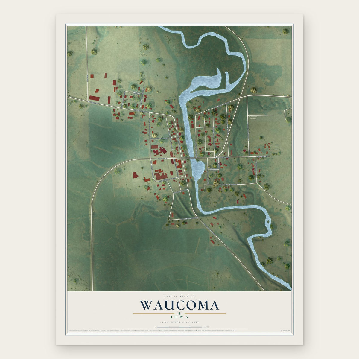 Waucoma, Iowa map print, the full design