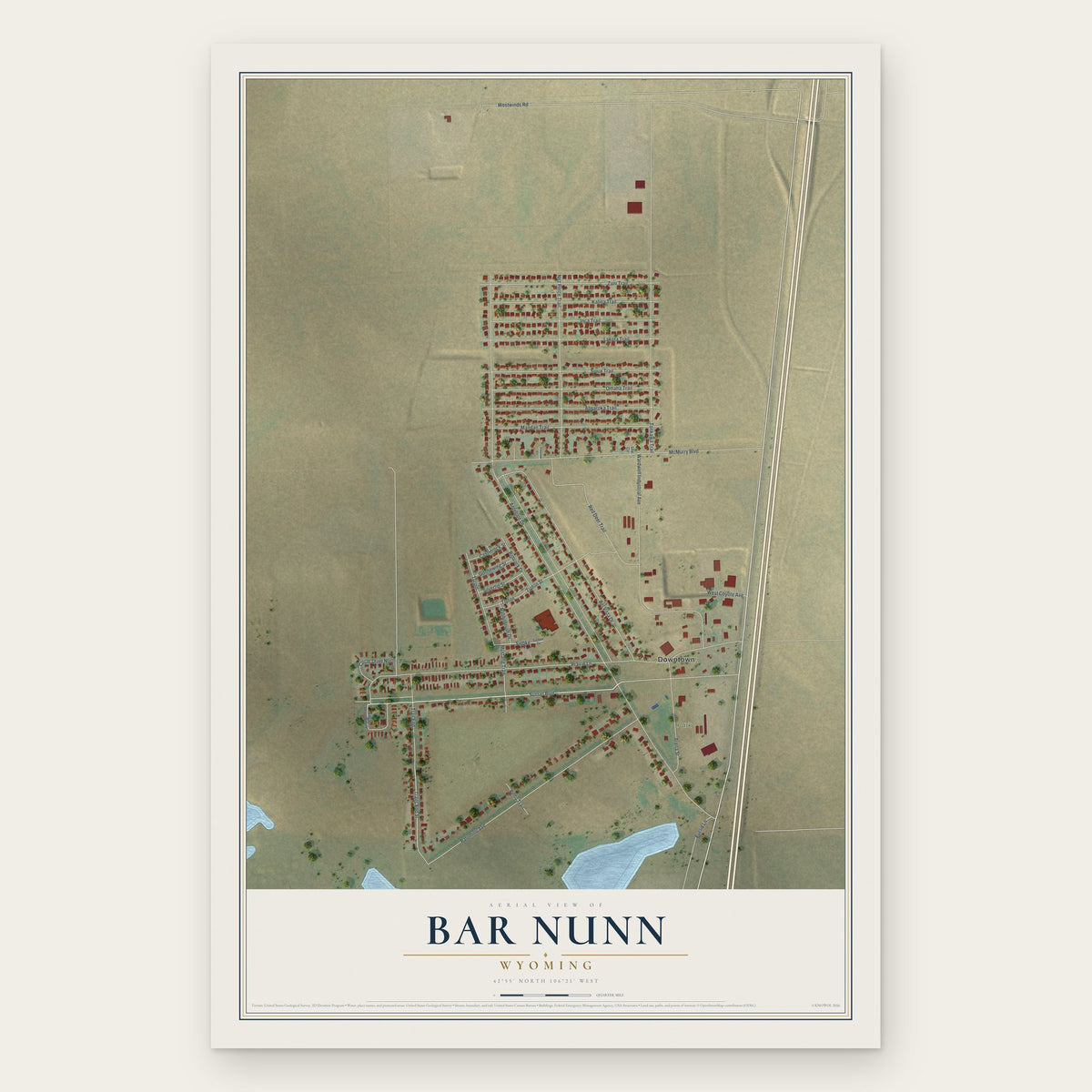 Bar Nunn, Wyoming map print, the full design