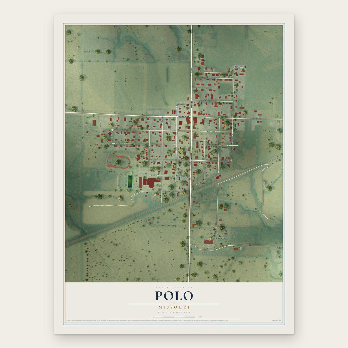Polo, Missouri map print, the full design