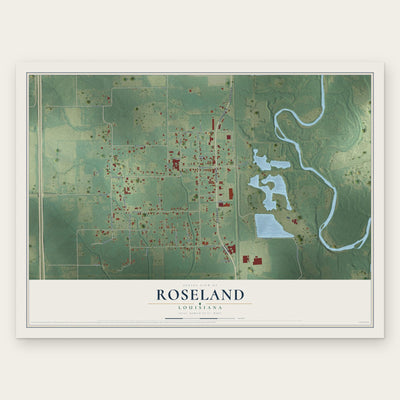 Roseland, Louisiana map print, the full design