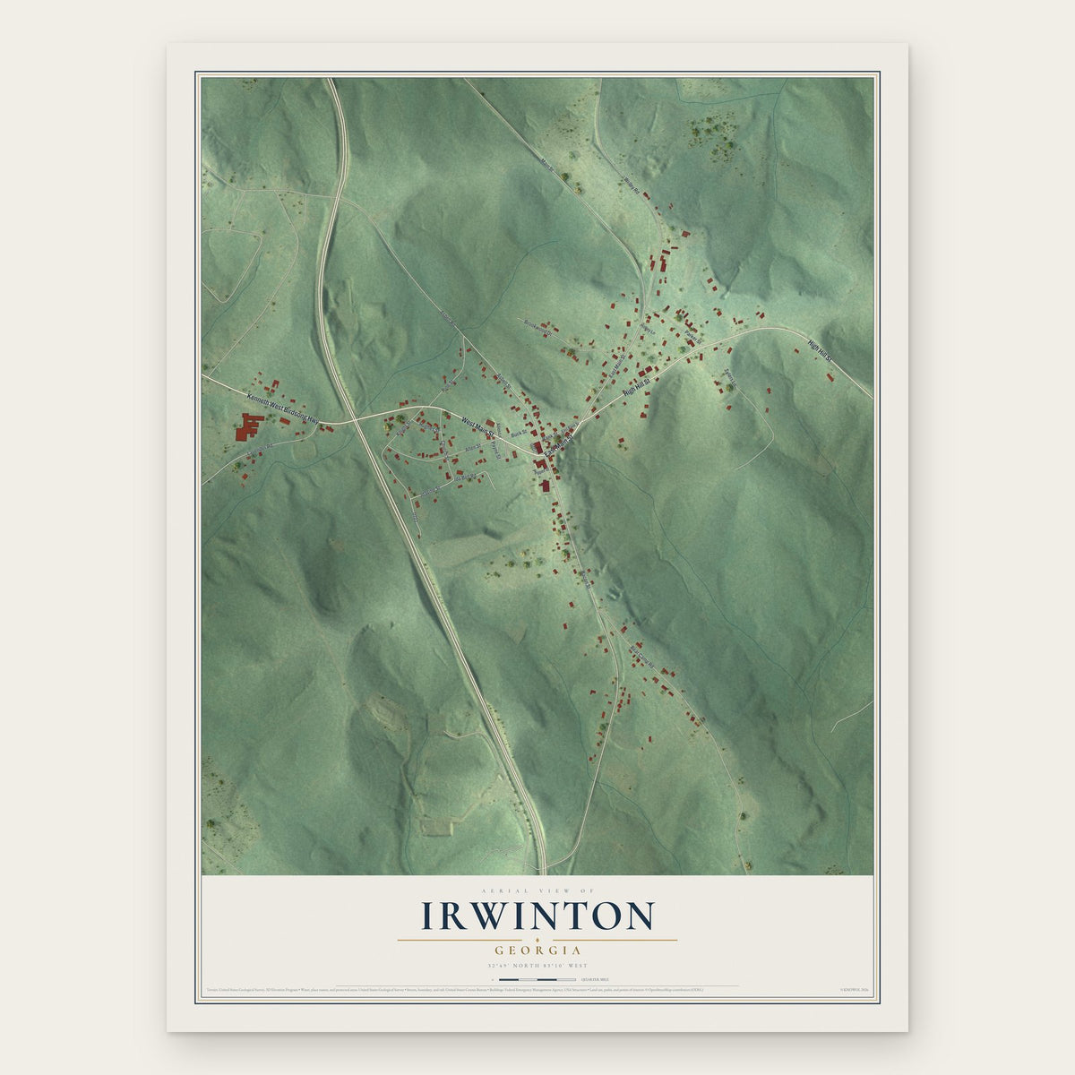 Irwinton, Georgia map print, the full design