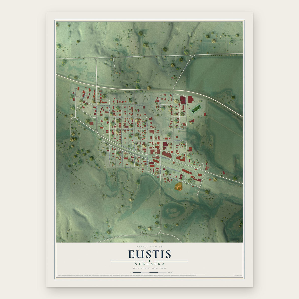Eustis, Nebraska map print, the full design