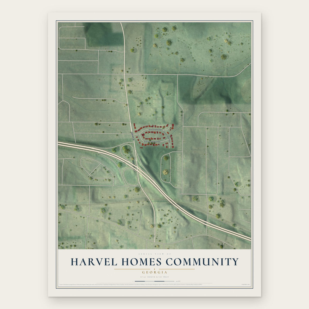 Harvel Homes Community, Georgia map print, the full design