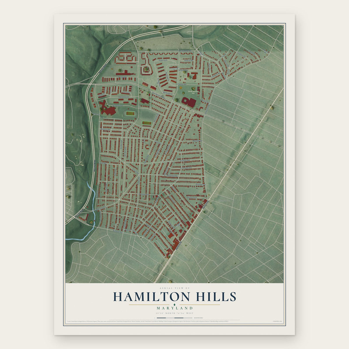 Hamilton Hills, Maryland map print, the full design