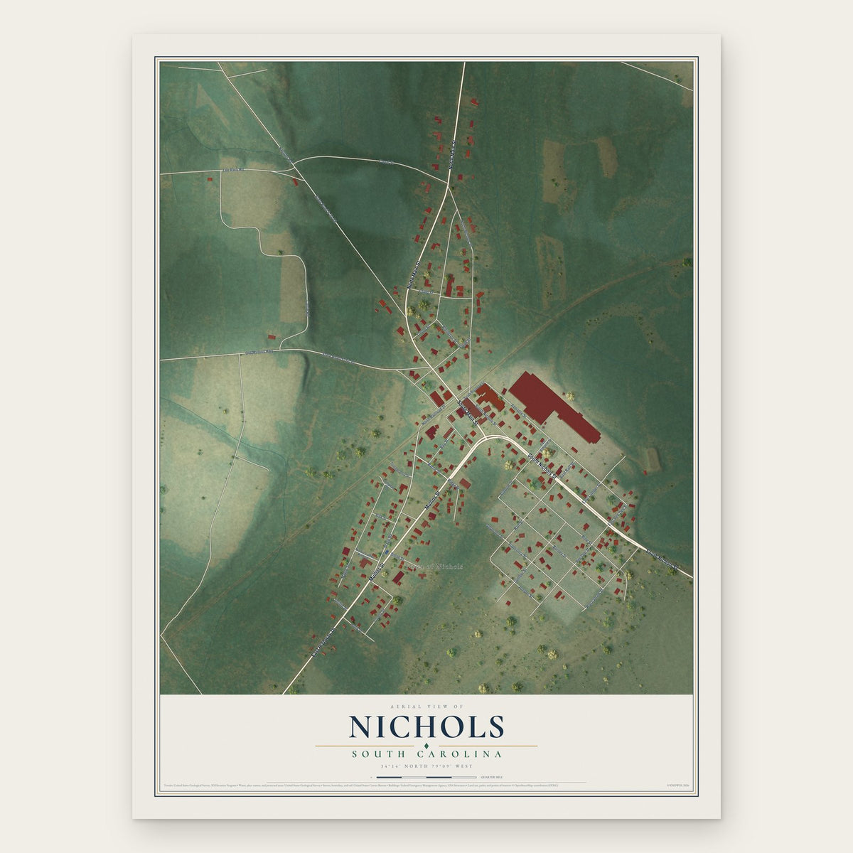 Nichols, South Carolina map print, the full design