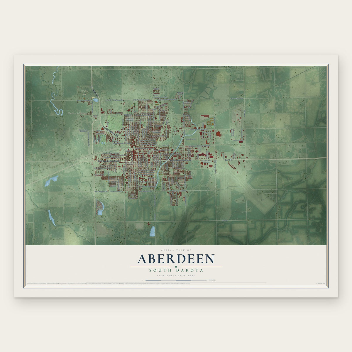 Aberdeen, South Dakota map print, the full design