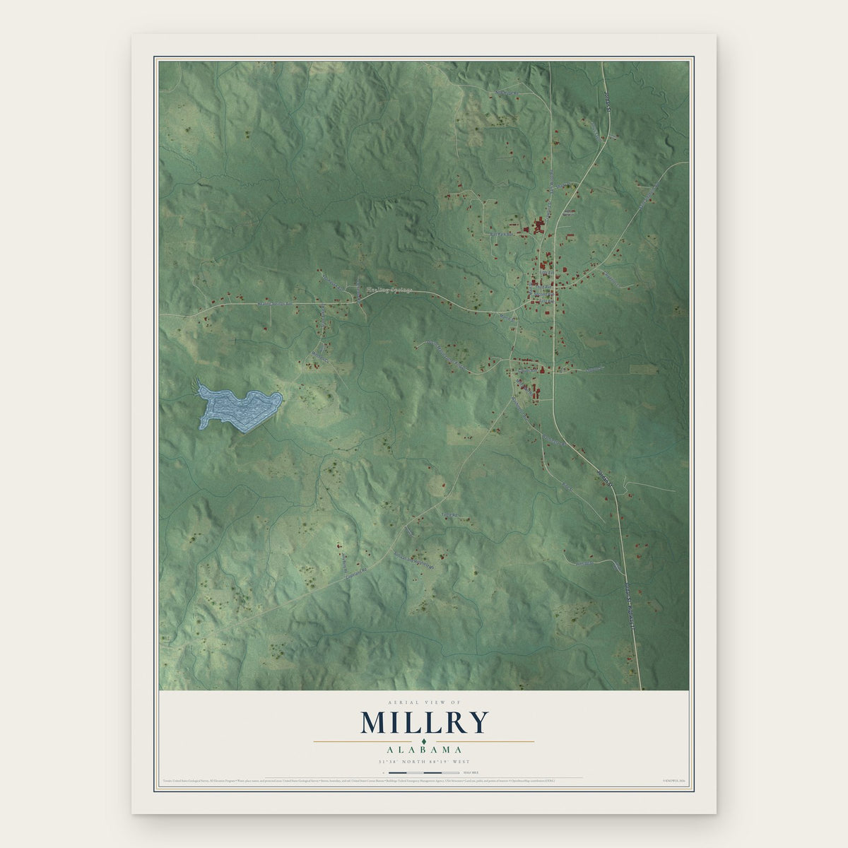 Millry, Alabama map print, the full design