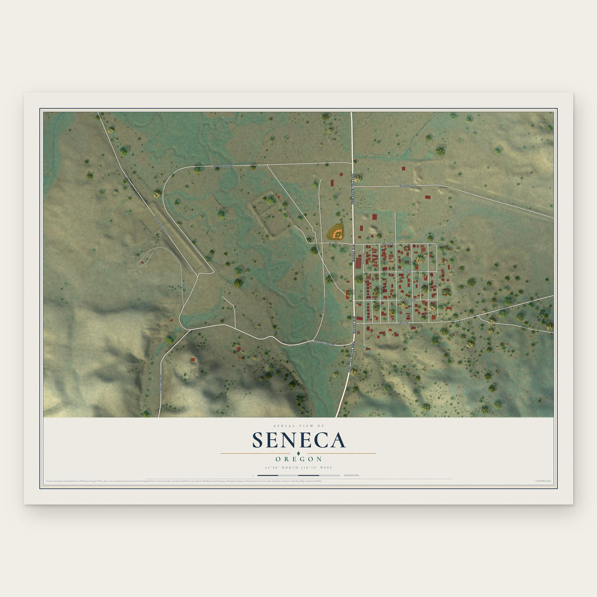 Seneca, Oregon map print, the full design