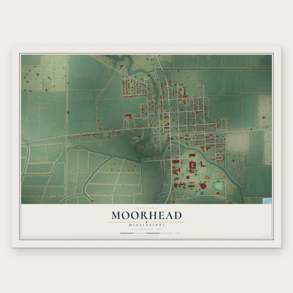 Moorhead, Mississippi map print, the full design