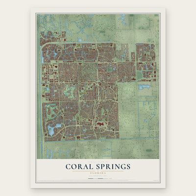 Coral Springs, Florida map print, the full design