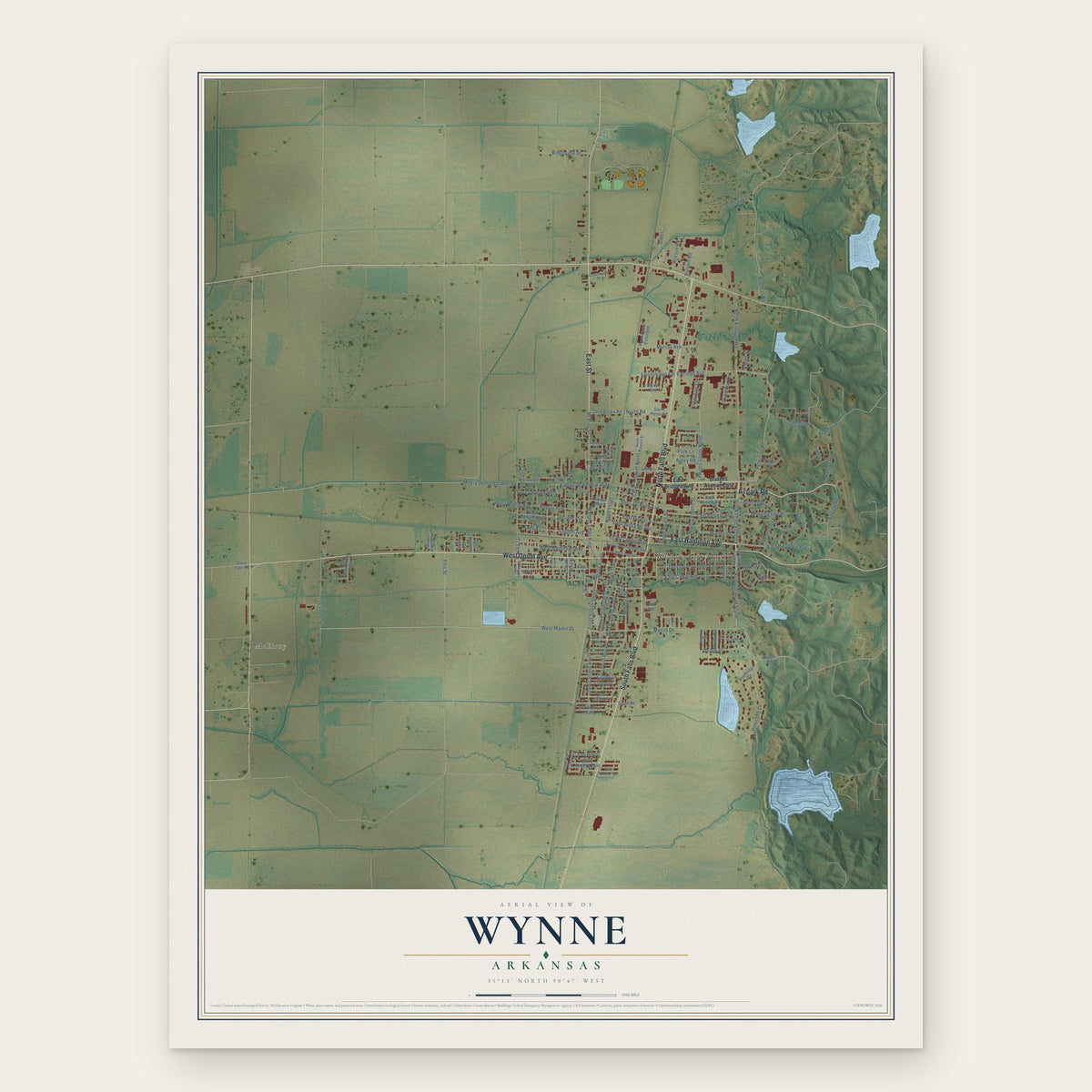 Wynne, Arkansas map print, the full design