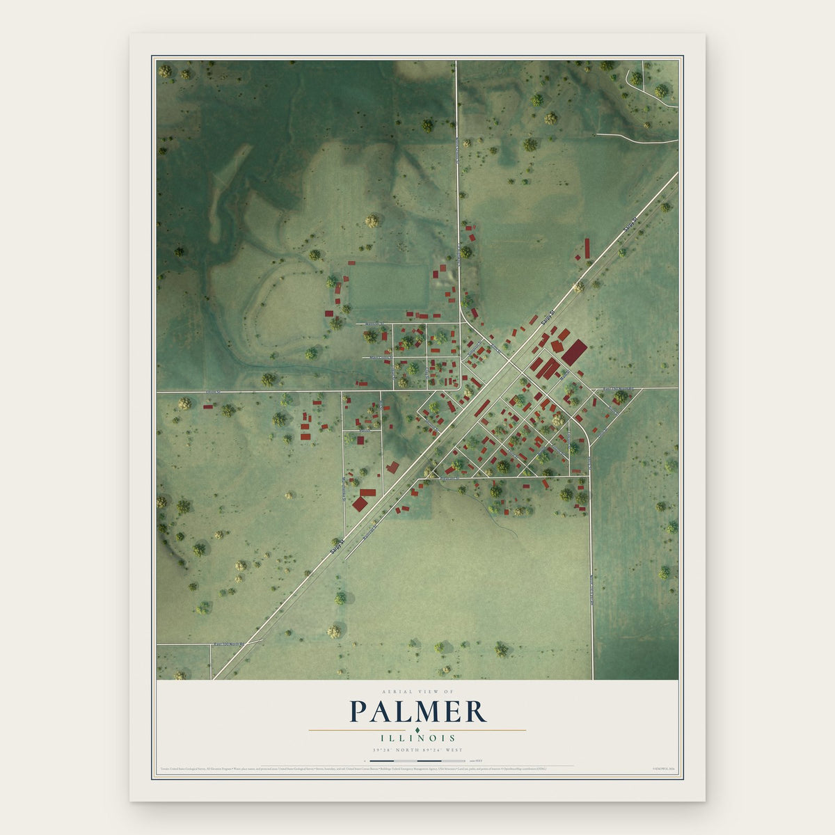 Palmer, Illinois map print, the full design