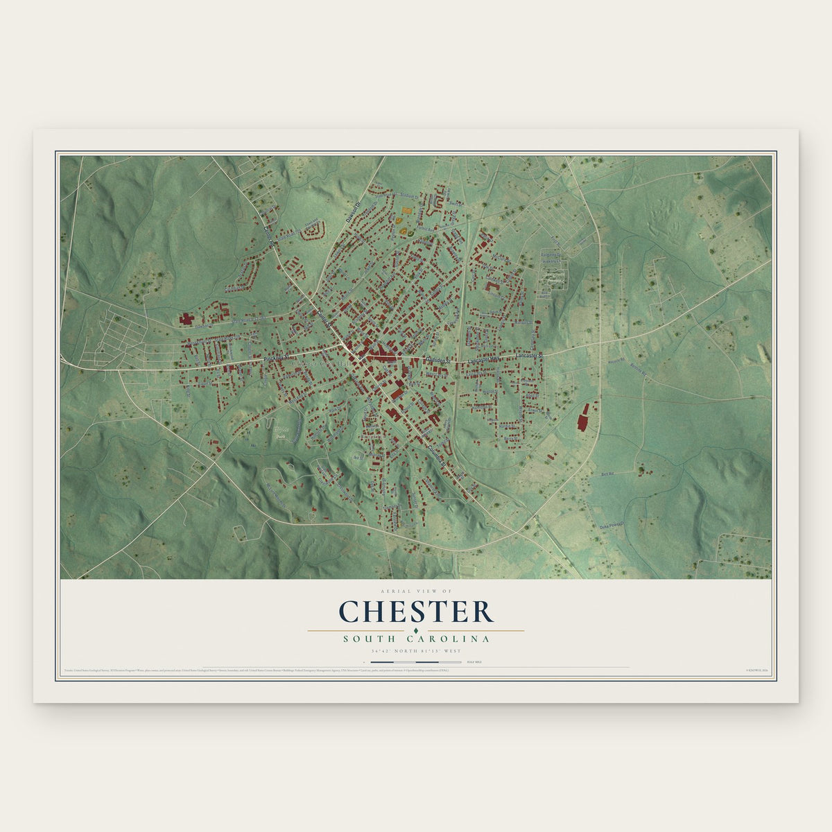 Chester, South Carolina map print, the full design