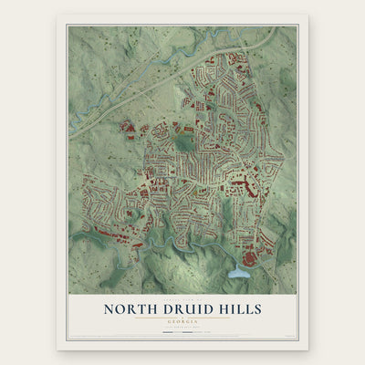 North Druid Hills, Georgia map print, the full design