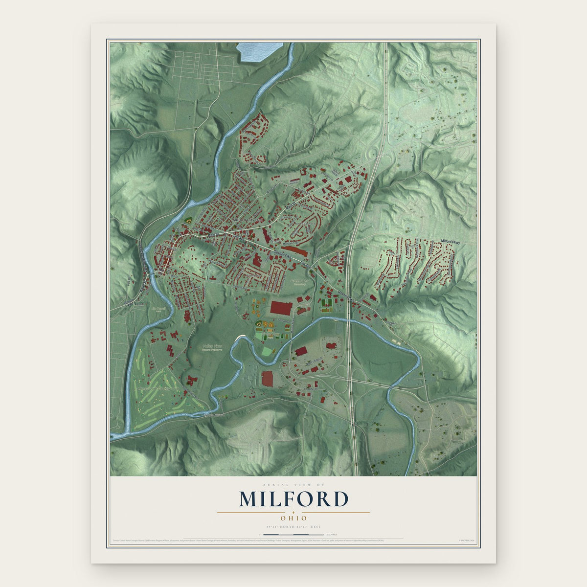 Milford, Ohio map print, the full design