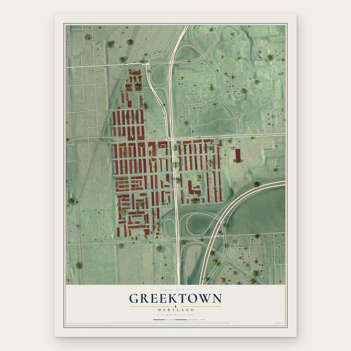 Greektown, Maryland map print, the full design