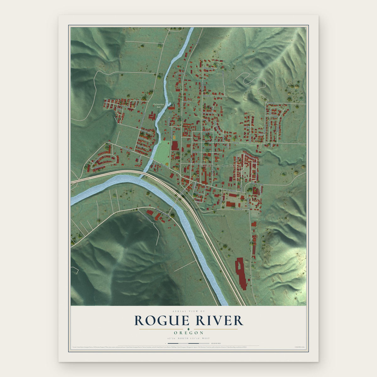 Rogue River, Oregon map print, the full design