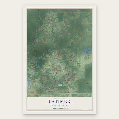 Latimer, Mississippi map print, the full design