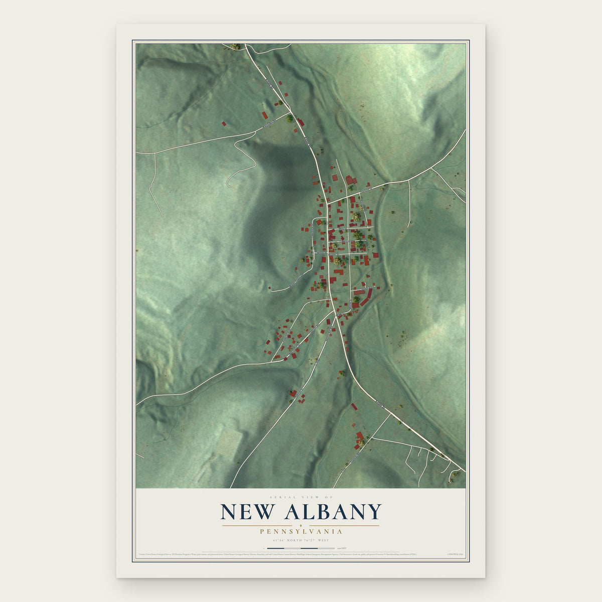 New Albany, Pennsylvania map print, the full design