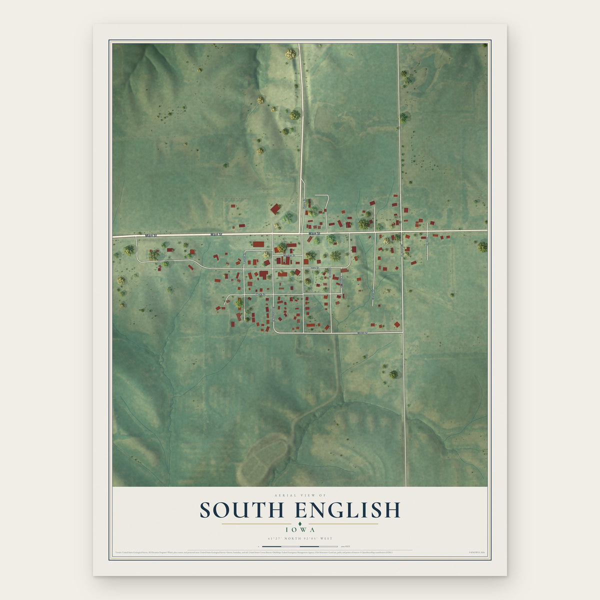 South English, Iowa map print, the full design