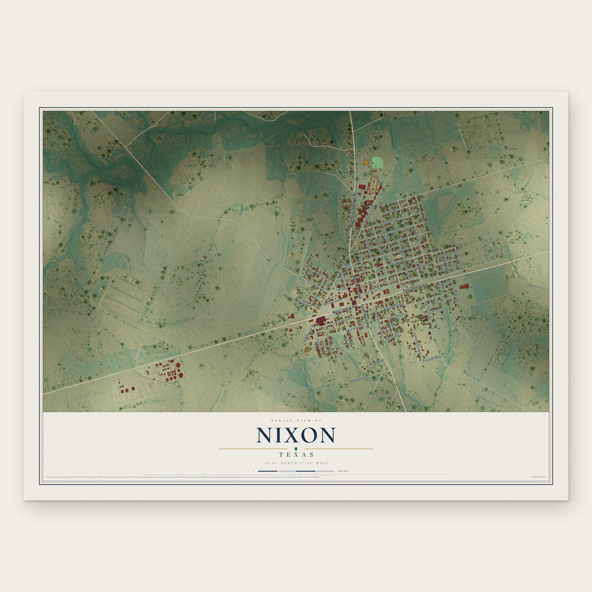 Nixon, Texas map print, the full design