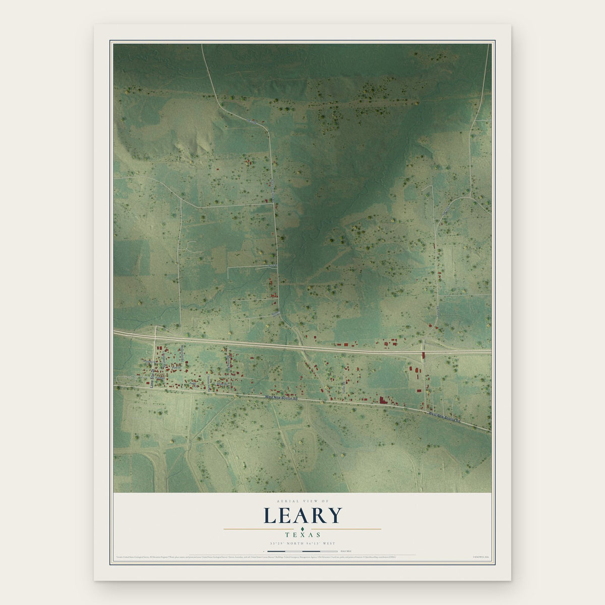 Leary, Texas map print, the full design