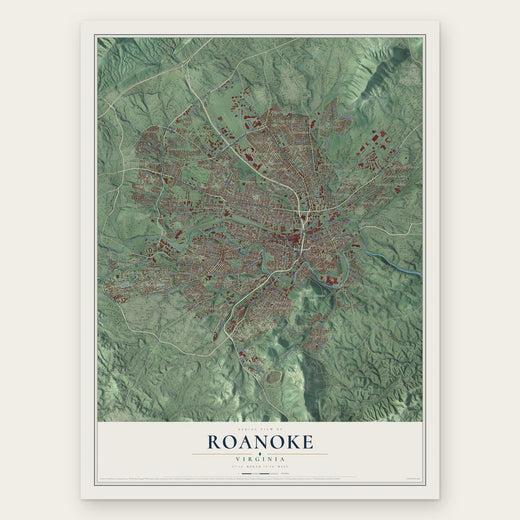 Roanoke, Virginia map print, the full design