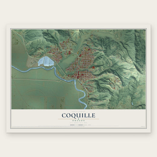 Coquille, Oregon map print, the full design