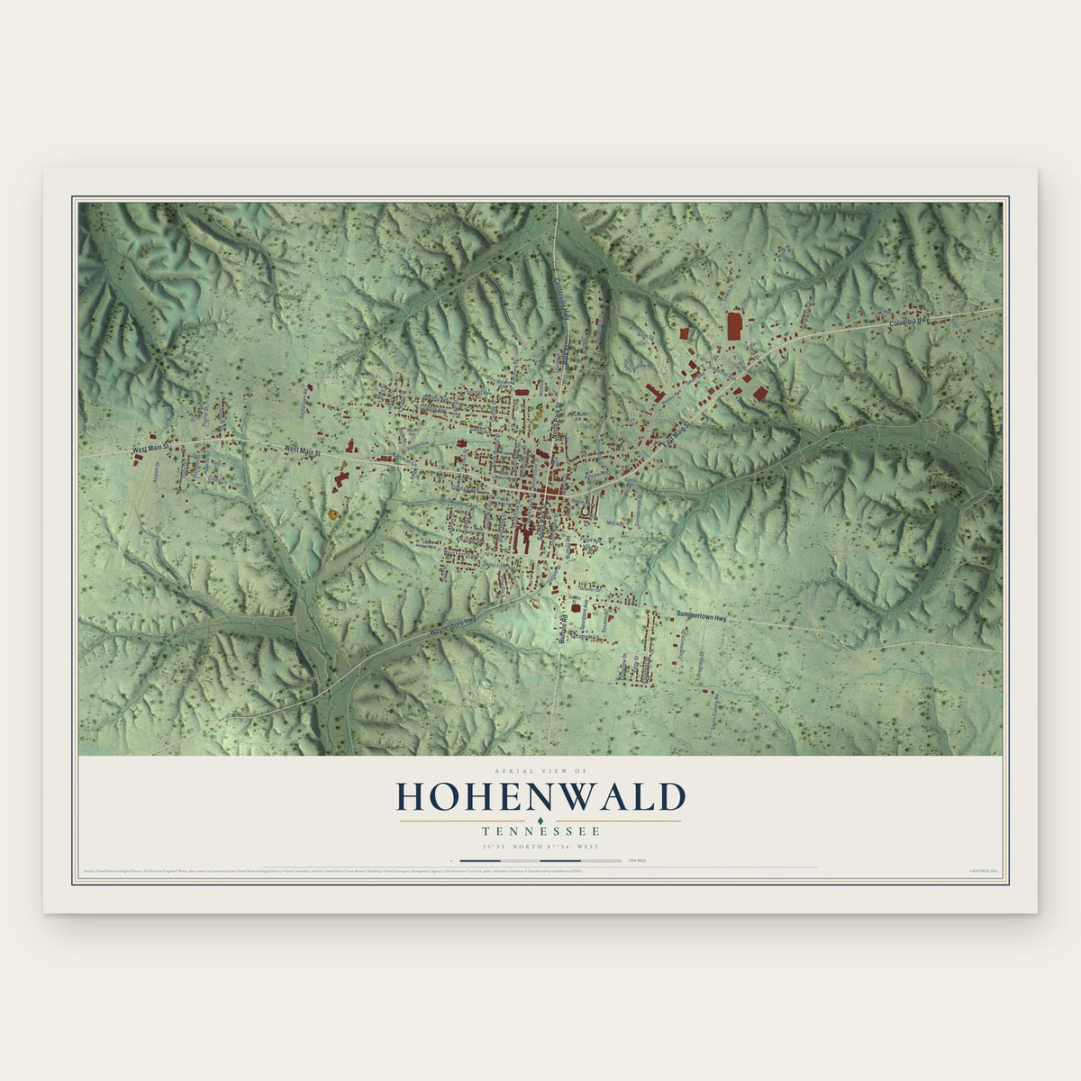Hohenwald, Tennessee map print, the full design