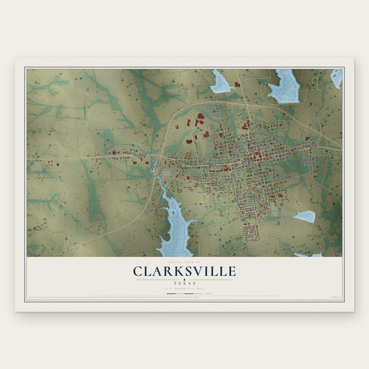 Clarksville, Texas map print, the full design