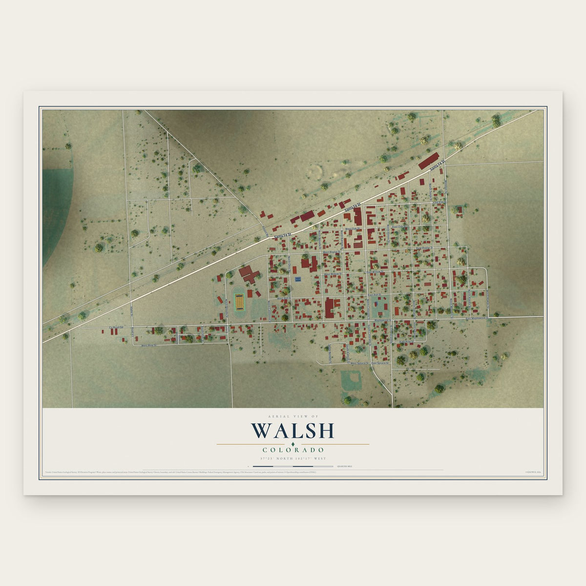 Walsh, Colorado map print, the full design