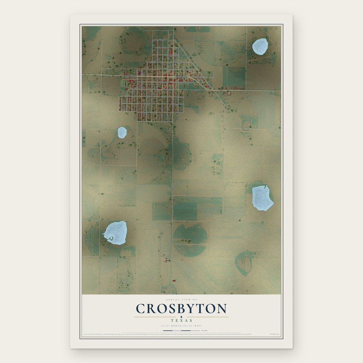 Crosbyton, Texas map print, the full design