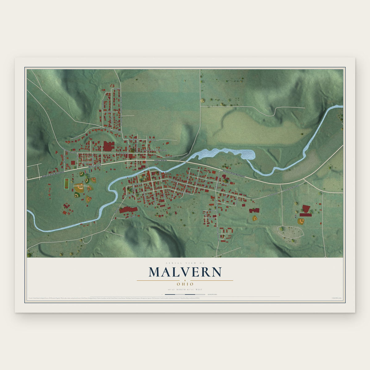 Malvern, Ohio map print, the full design
